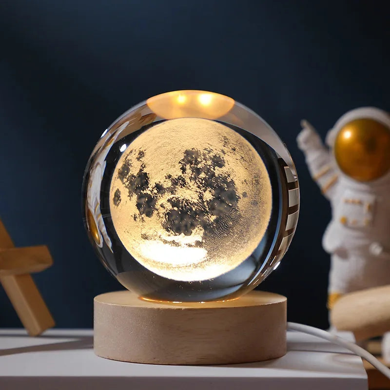 🌌 3D galaxie křišťálová koule LED noční světlo USB dobíjecí | teplé světlo | bytové dekorace a dárky