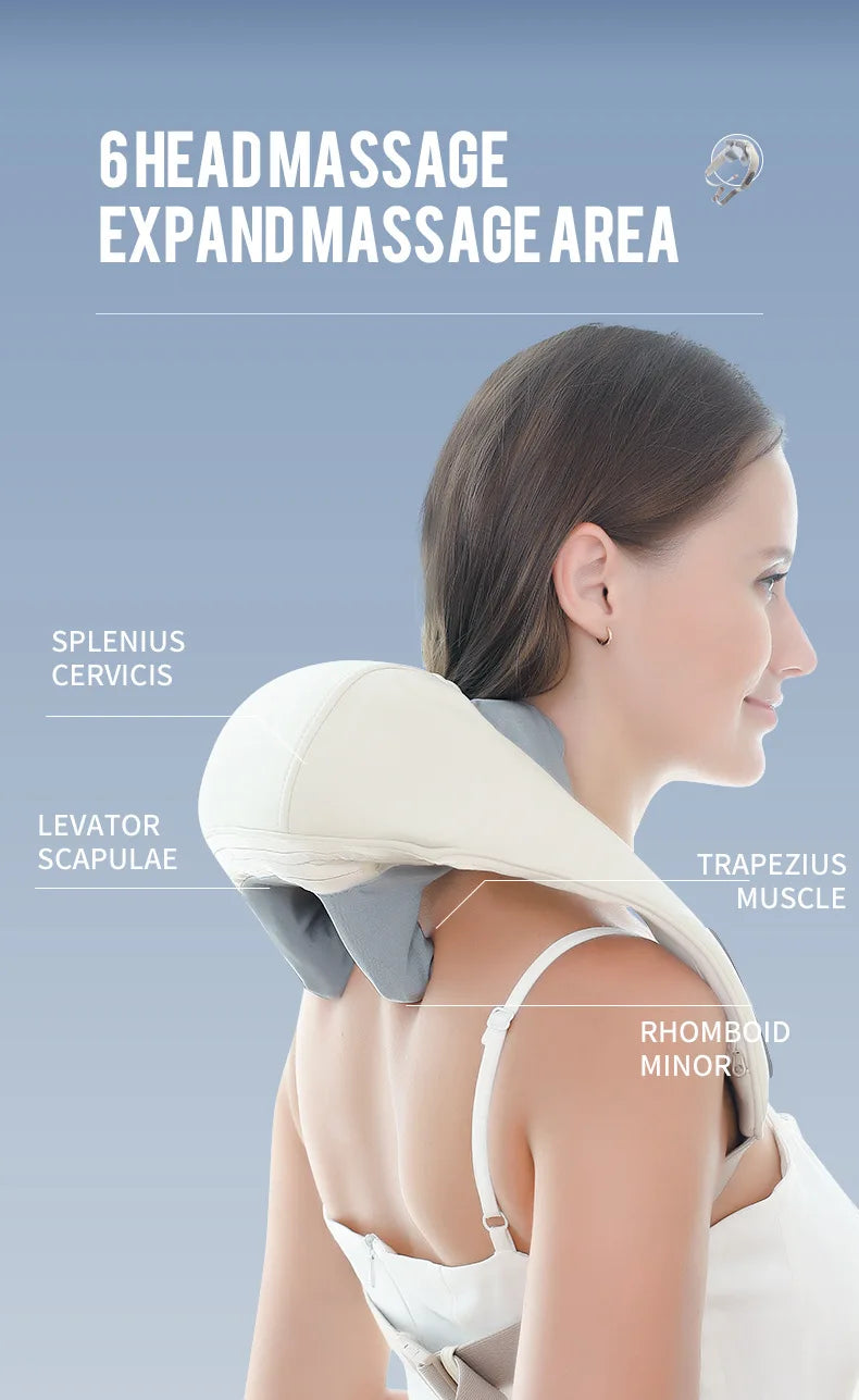 <tc>Lunvail</tc> ™ børsteløs hals & skuldermassager - Trådløs, opvarmet dybt væv æltende sjal