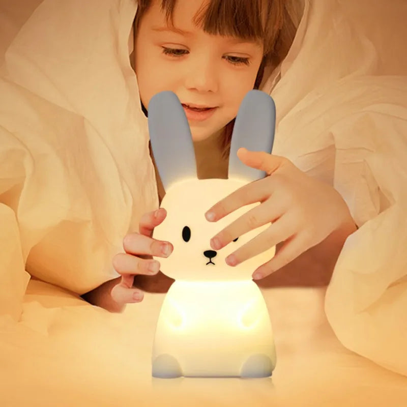 Solas oíche tadhaill glowbunny ™ - lampa coinín silicone bog le 7 dathanna & lasc ama do pháistí & seomraí leanbh