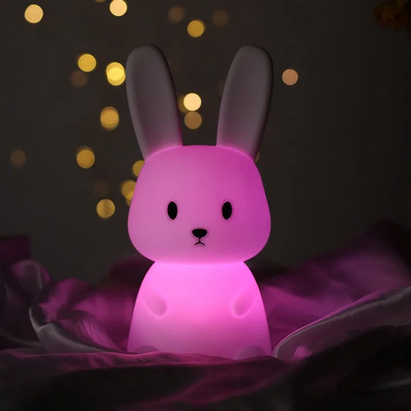Solas oíche tadhaill glowbunny ™ - lampa coinín silicone bog le 7 dathanna & lasc ama do pháistí & seomraí leanbh