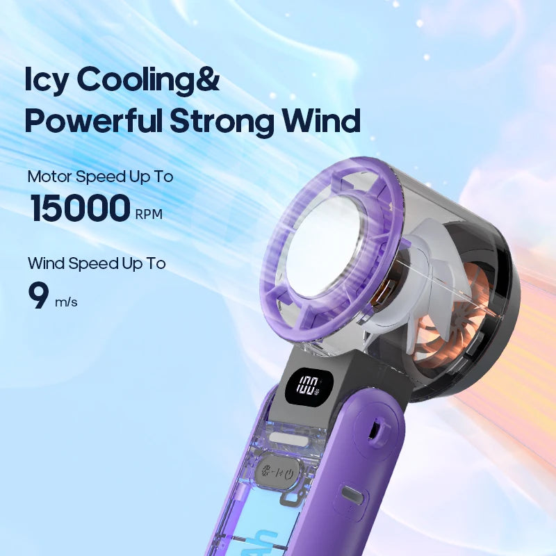 3600mAh Rechargeable Electric Handheld Fan 100 Speeds Adjustable Portable Outdoor Foldable Mini Air Cooling Turbo Fan w/ Lanyard