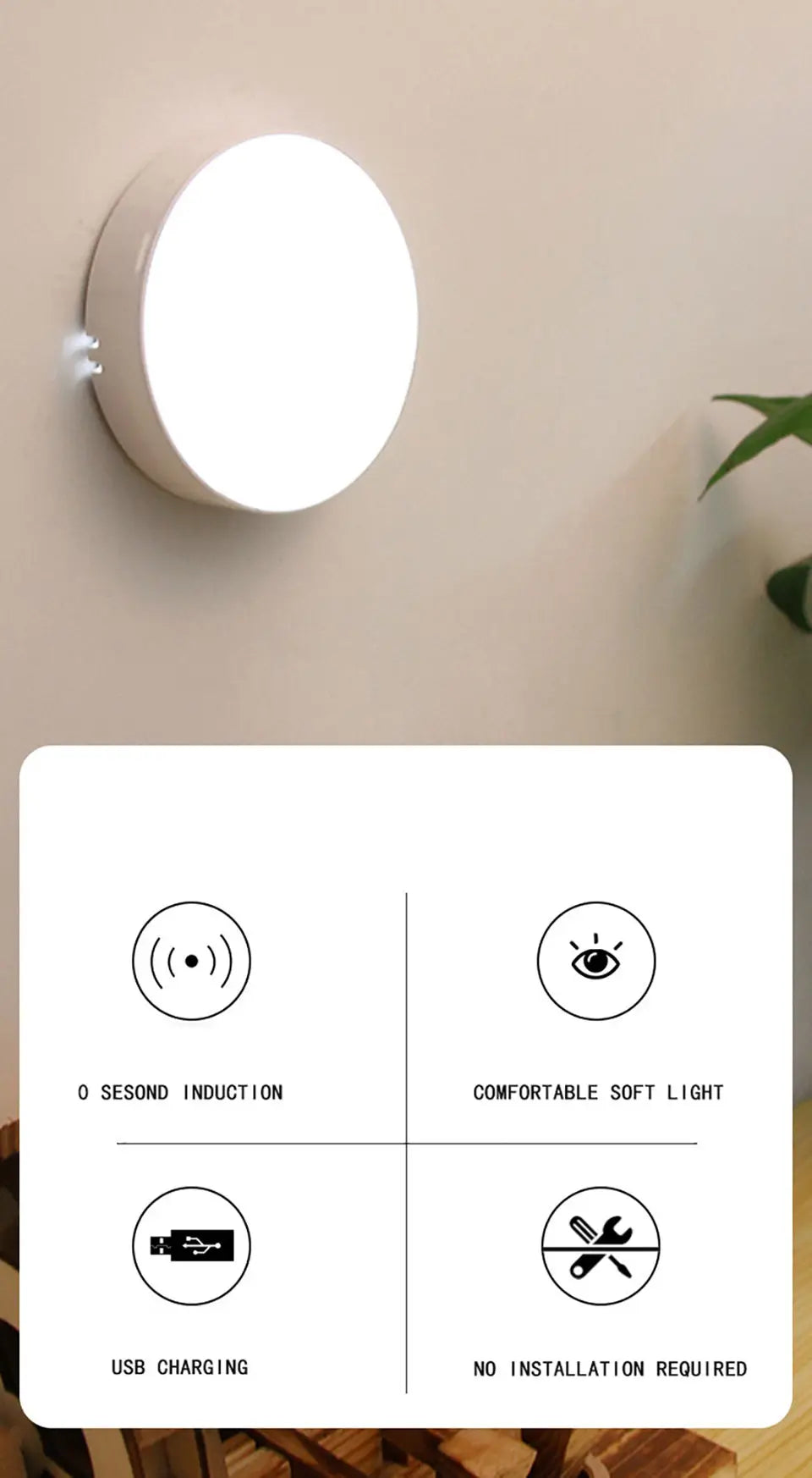 Dobíjecí snímač pohybu LED Night Light-USB napájené, automatické vnitřní lampu pro skříně, chodby, kuchyň a ložnici