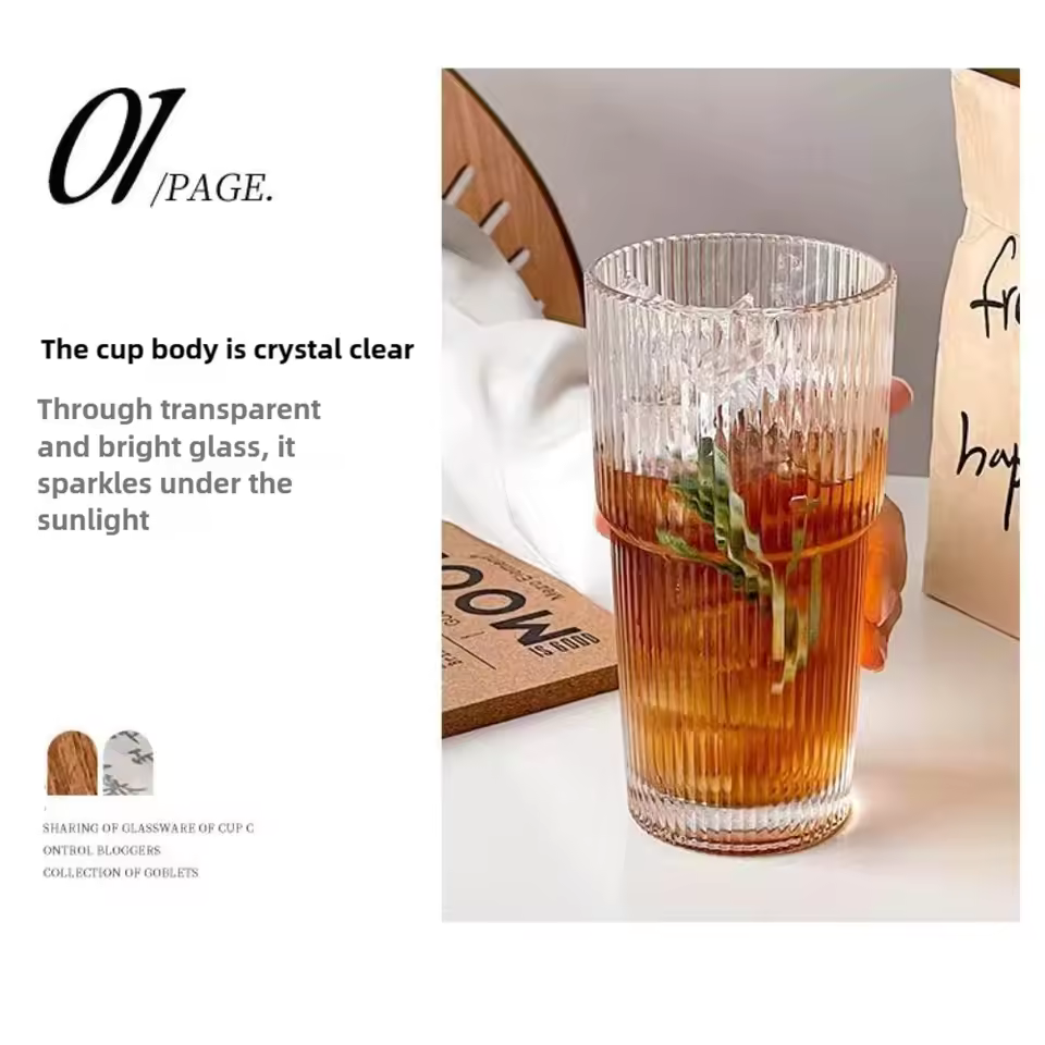 600 ml stribe glas kaffekop med låg og halm - gennemsigtig genanvendelig iskaffe og juice tumbler