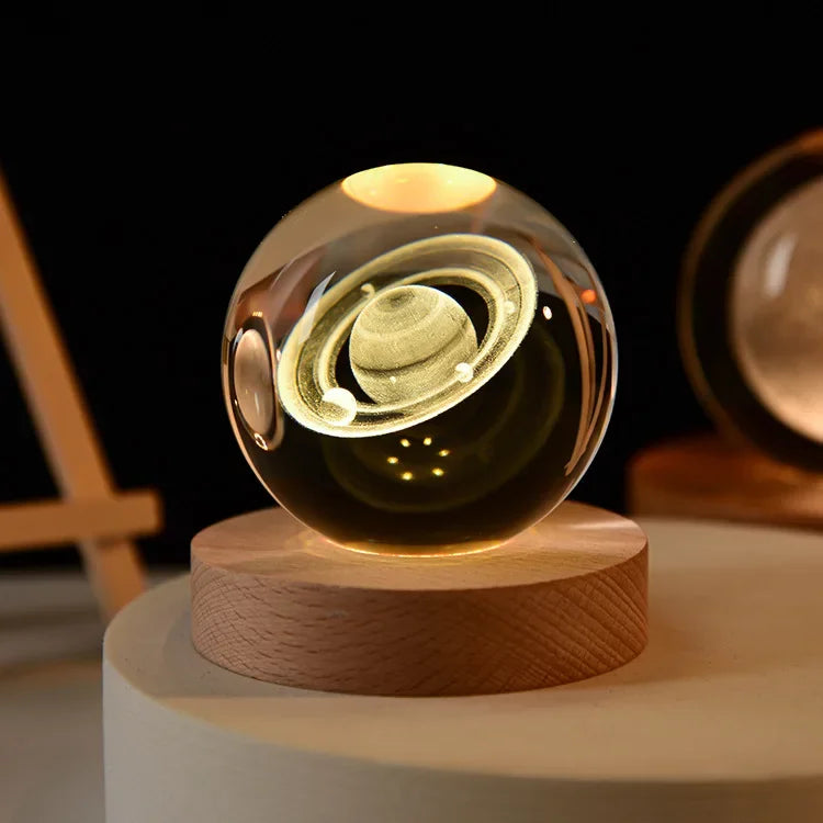 🌌 3D galaxie křišťálová koule LED noční světlo USB dobíjecí | teplé světlo | bytové dekorace a dárky