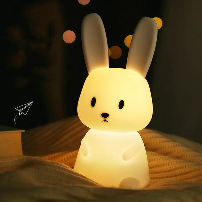 Solas oíche tadhaill glowbunny ™ - lampa coinín silicone bog le 7 dathanna & lasc ama do pháistí & seomraí leanbh