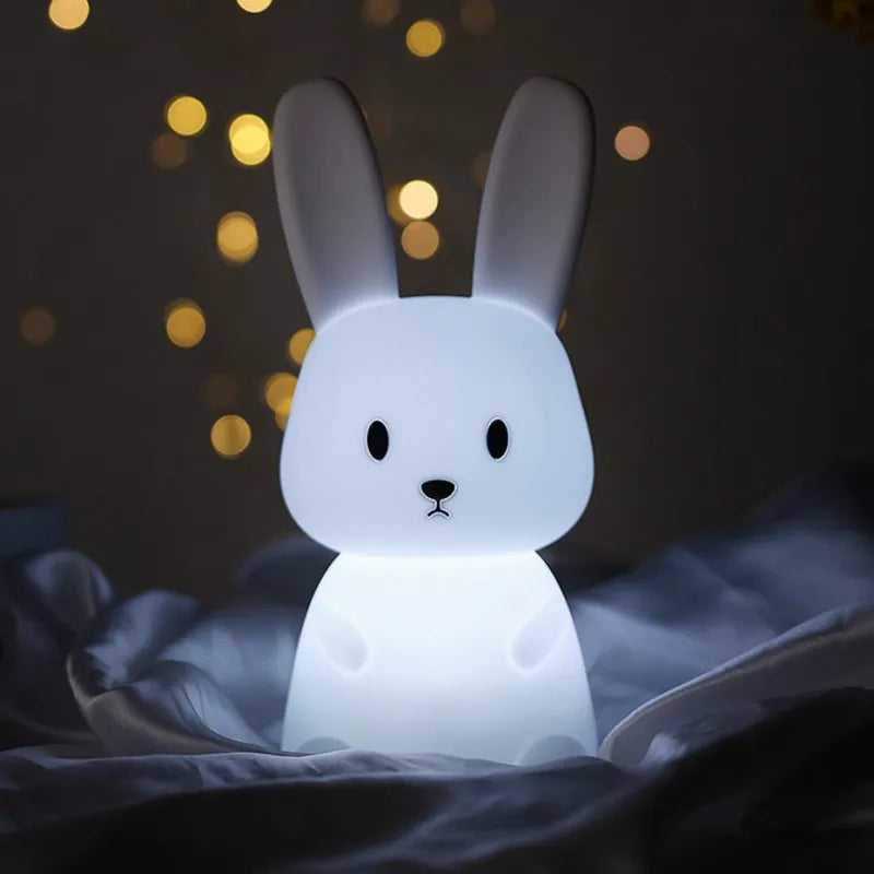 Solas oíche tadhaill glowbunny ™ - lampa coinín silicone bog le 7 dathanna & lasc ama do pháistí & seomraí leanbh
