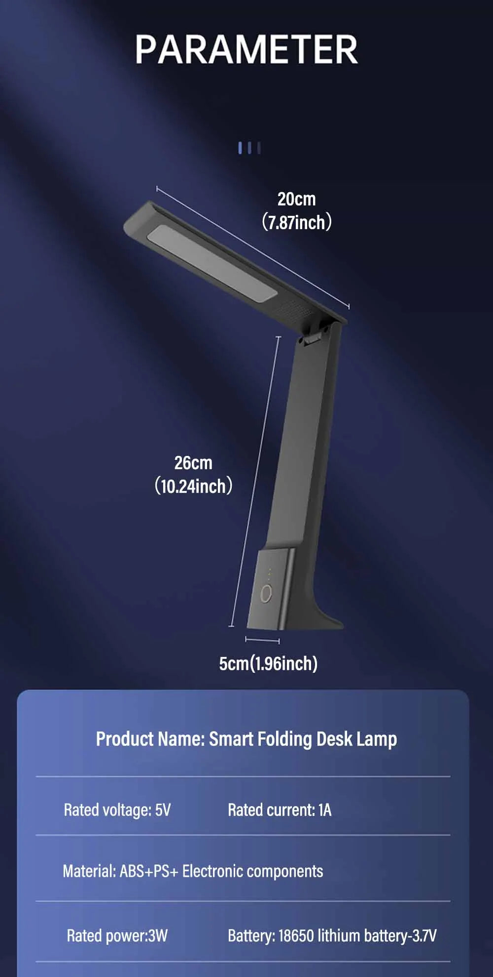 Lampa deisce faoi stiúir fillte-Rialú tadhaill in-athluchtaithe USB, cosaint súl, solas 3-dath dimmable le haghaidh staidéir, oifige agus cois leapa