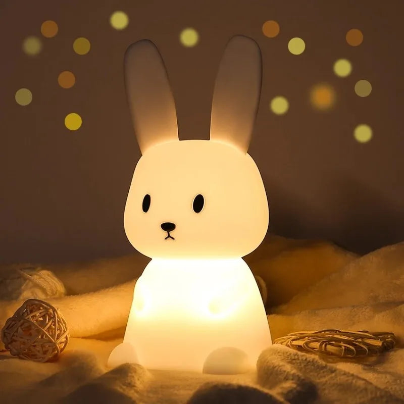 Solas oíche tadhaill glowbunny ™ - lampa coinín silicone bog le 7 dathanna & lasc ama do pháistí & seomraí leanbh
