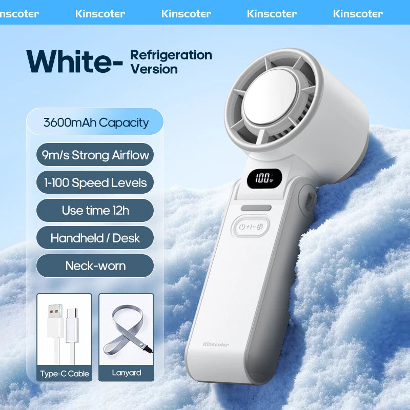 3600mAh Rechargeable Electric Handheld Fan 100 Speeds Adjustable Portable Outdoor Foldable Mini Air Cooling Turbo Fan w/ Lanyard