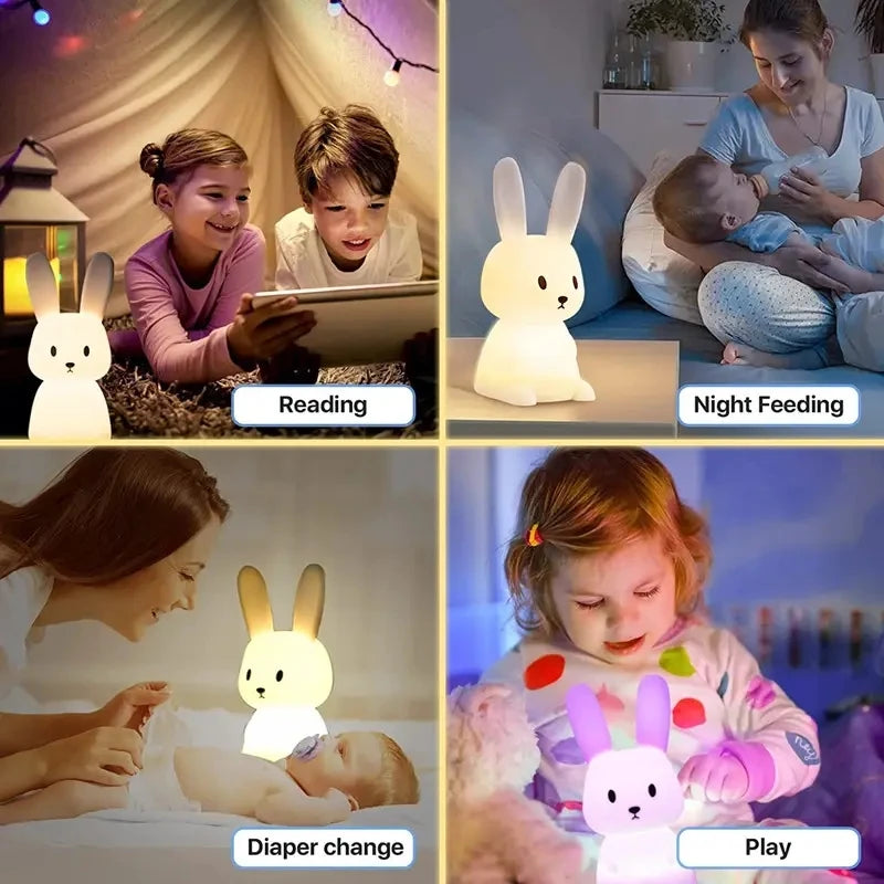 Solas oíche tadhaill glowbunny ™ - lampa coinín silicone bog le 7 dathanna & lasc ama do pháistí & seomraí leanbh
