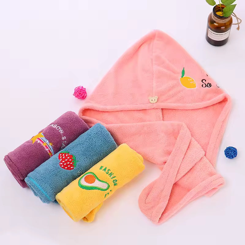 Lunvail ™ broderet koral fleece hårtørringshætte-Ultra Absorbent Quick-Dry håndklæde til kvinder