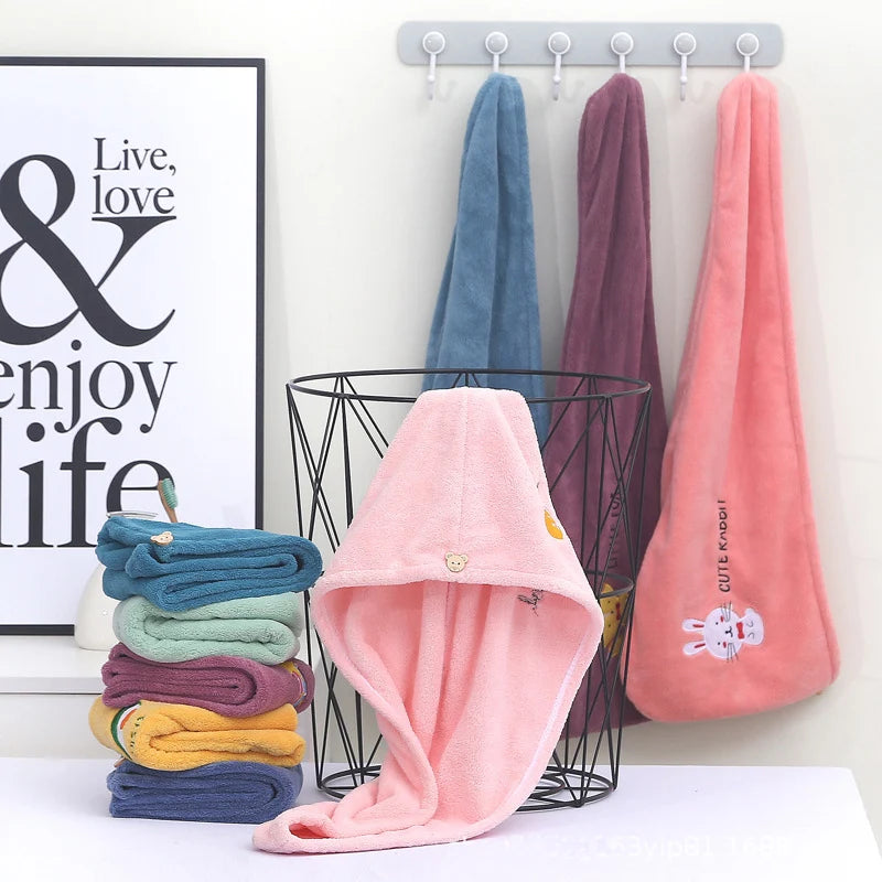 Lunvail ™ broderet koral fleece hårtørringshætte-Ultra Absorbent Quick-Dry håndklæde til kvinder