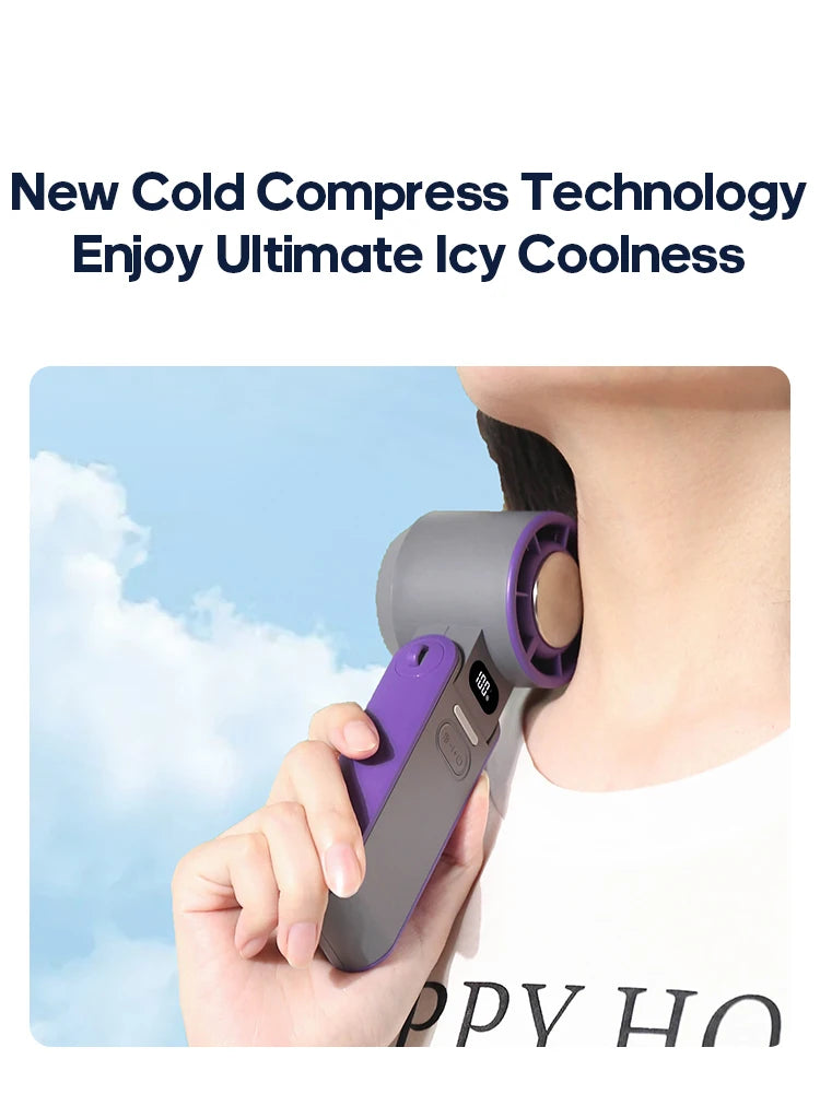 3600mAh Rechargeable Electric Handheld Fan 100 Speeds Adjustable Portable Outdoor Foldable Mini Air Cooling Turbo Fan w/ Lanyard
