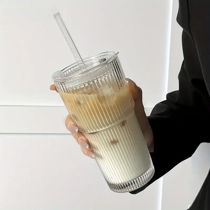 600 ml randglas kaffekopp med lock & halm - transparent återanvändbar iskaffe och juice tumlare