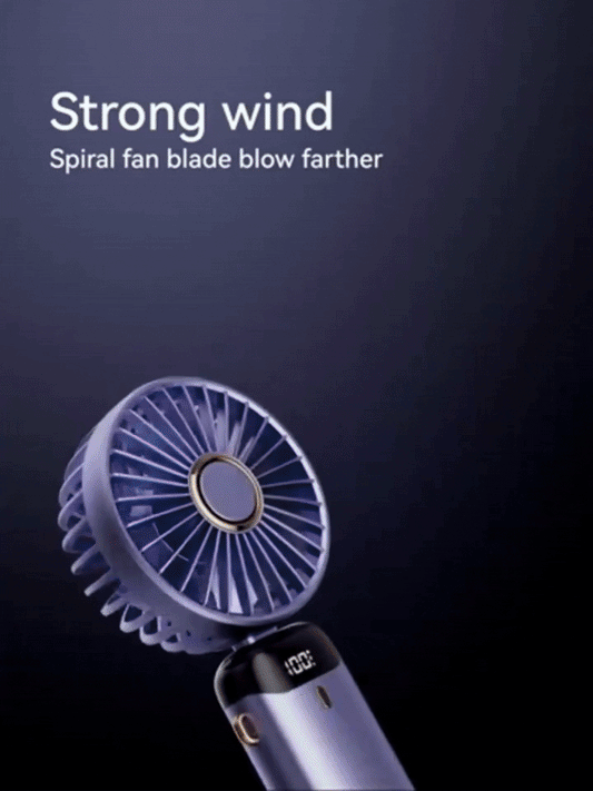 Håndholdt mini -fan - sammenfoldelig bærbar hals hængende ventilator med 5 hastigheder, LED -display & telefonstativ (USB genopladelig, 1800mAh)