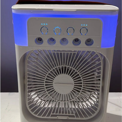 3-i-1 bærbar luftkølerventilator-LED natlys, luftfugter og USB-drevet mini AC