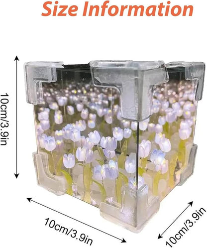 🌷 3D-tulppaanikukkamerikuutioyövalo – ikuinen puutarha hohtavassa kristallikuutiossa
