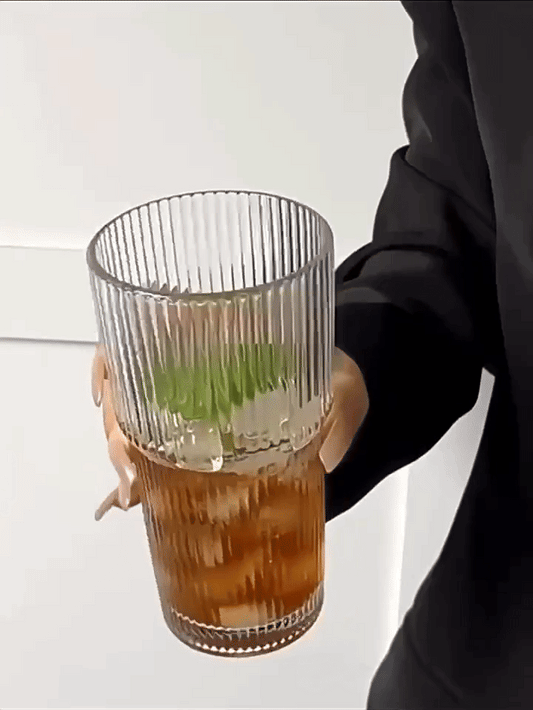 600 ml stribe glas kaffekop med låg og halm - gennemsigtig genanvendelig iskaffe og juice tumbler