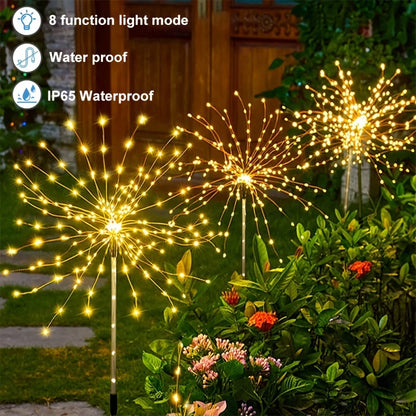 <tc><tc>Lunvail</tc></tc>™ Luce solare per fuochi d'artificio - Lampada natalizia con 200 LED per esterni in filo di rame per giardino, parete, patio ed eventi