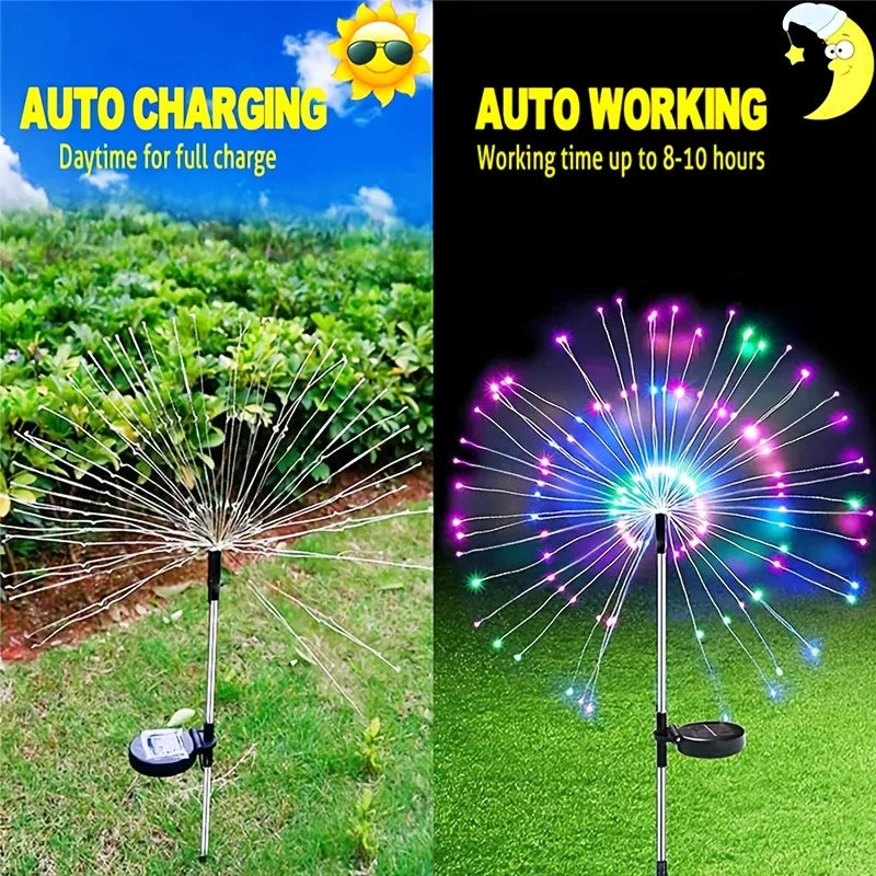 <tc><tc>Lunvail</tc></tc>™ Luce solare per fuochi d'artificio - Lampada natalizia con 200 LED per esterni in filo di rame per giardino, parete, patio ed eventi