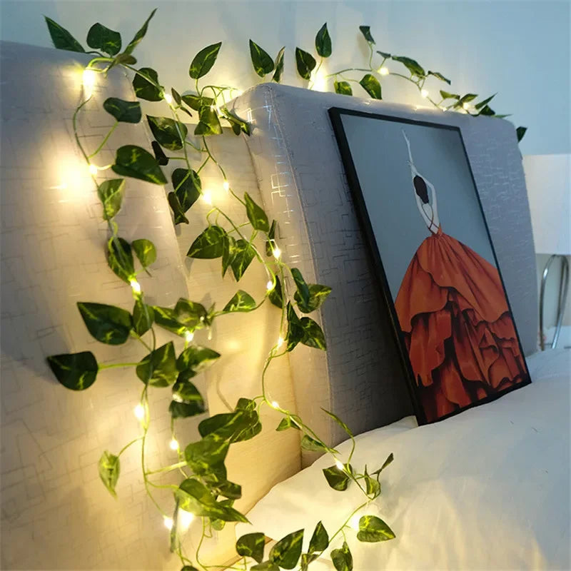 <tc>Lunvail</tc> ™ Green Leaf Fairy String světla - bateriový LED věnec pro zahradu, svatby a prázdninový výzdoba