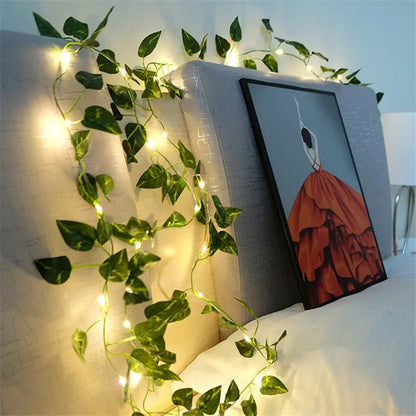 <tc>Lunvail</tc> ™ Green Leaf Fairy String světla - bateriový LED věnec pro zahradu, svatby a prázdninový výzdoba