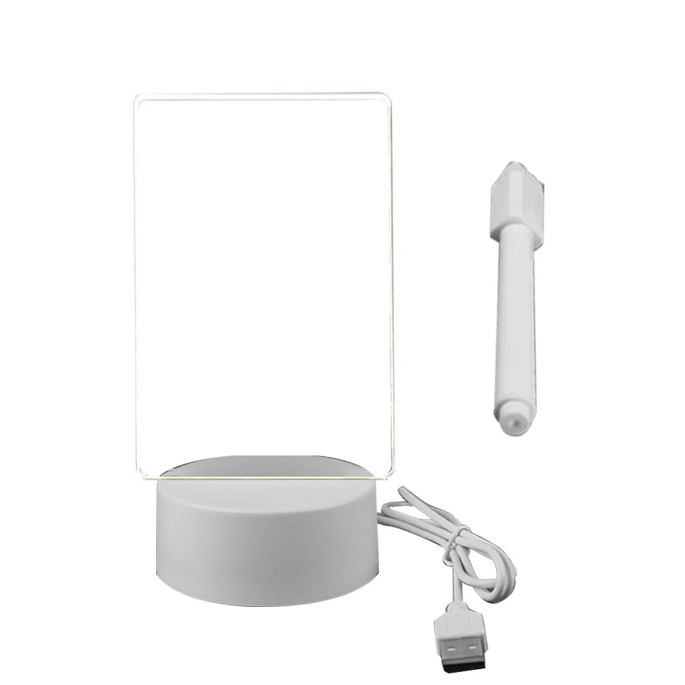 Akryl LED -opslagstavle Natlys - USB SLASABLE MEMO Lampe med pen til skrivebord, gaver og omgivende belysning