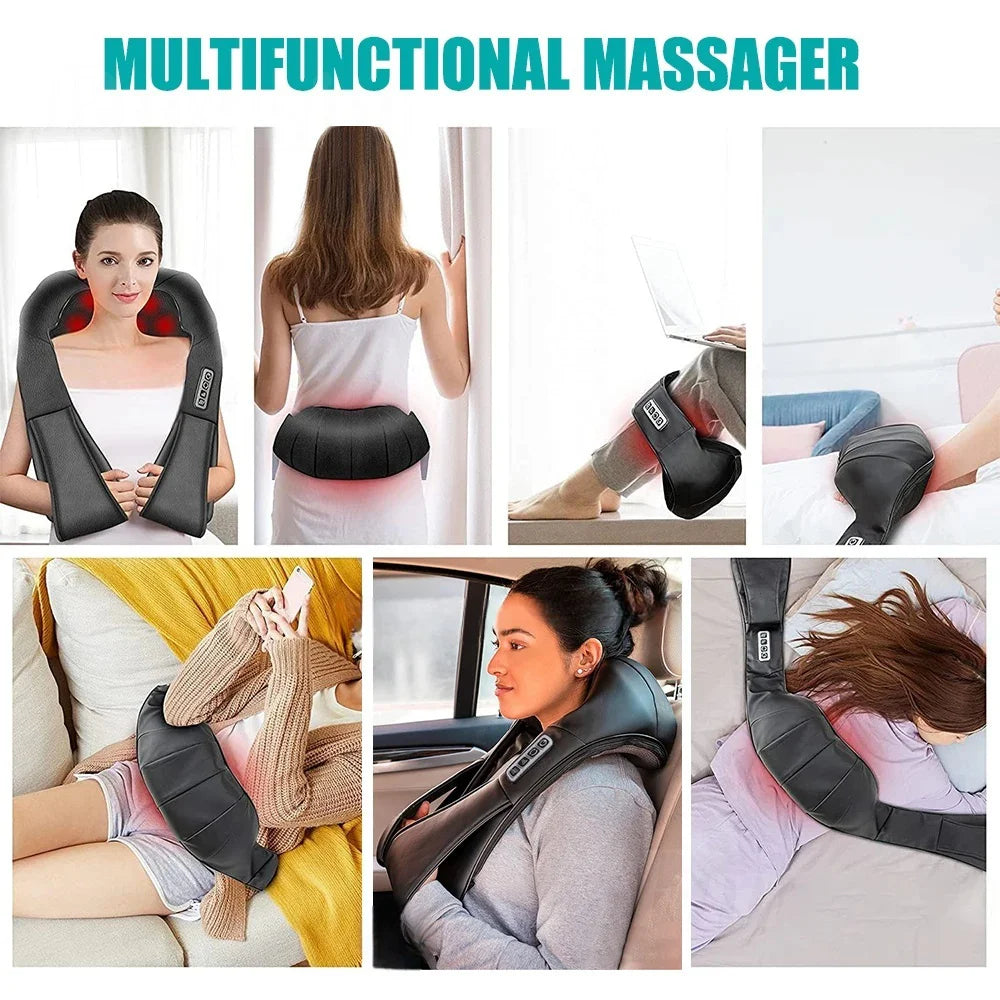 <tc><tc>Lunvail</tc></tc>™ Masajeador de cuello y hombros de amasamiento profundo: almohada térmica de cuerpo entero para relajarse en casa, en la oficina y de viaje