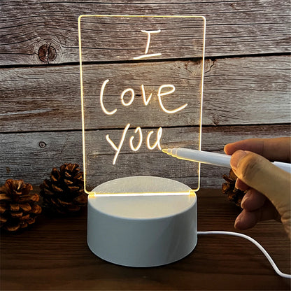 Akryl LED -opslagstavle Natlys - USB SLASABLE MEMO Lampe med pen til skrivebord, gaver og omgivende belysning