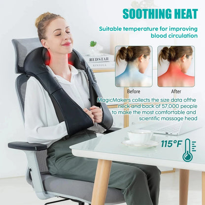<tc><tc>Lunvail</tc></tc>™ Masajeador de cuello y hombros de amasamiento profundo: almohada térmica de cuerpo entero para relajarse en casa, en la oficina y de viaje