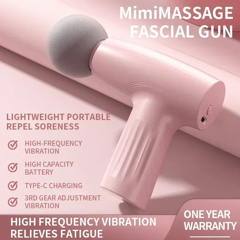 Minibliss ™ Pink Massage Gun-Compact Deep Tissue Massager for full-body Muscle Relief & Travel Use (USB Oppladbar)
