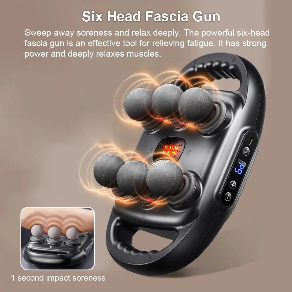 Gunna massage fascia ardmhinicíochta 6-ceann-Massager cnaguirlisí fíochán domhain le rialú tadhaill LED, 9 modh, agus lasc ama uathoibríoch