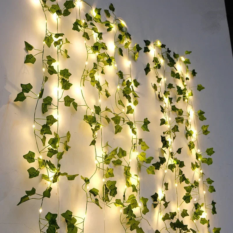 <tc>Lunvail</tc> ™ Green Leaf Fairy String světla - bateriový LED věnec pro zahradu, svatby a prázdninový výzdoba