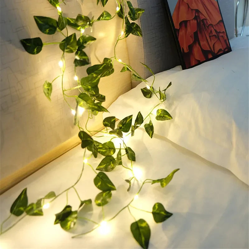 <tc>Lunvail</tc> ™ Green Leaf Fairy String světla - bateriový LED věnec pro zahradu, svatby a prázdninový výzdoba