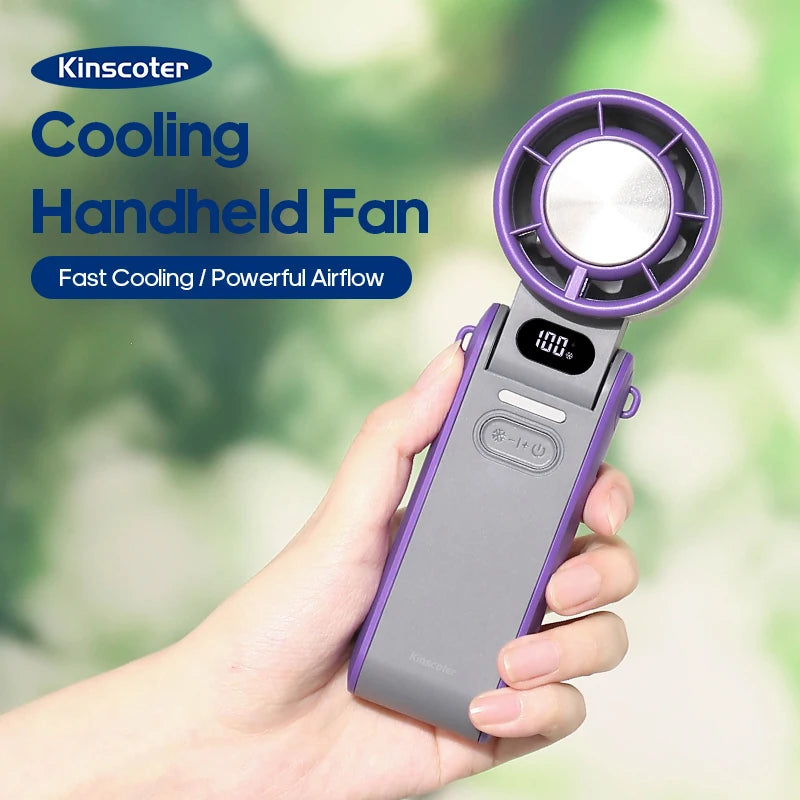 3600mAh Rechargeable Electric Handheld Fan 100 Speeds Adjustable Portable Outdoor Foldable Mini Air Cooling Turbo Fan w/ Lanyard