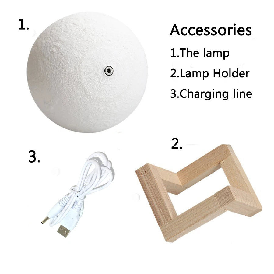 Mini Moon Night Light - لامپ LED چاپ شده سه بعدی (لمس و قابل شارژ) - 16 درخشش رنگی برای اتاق خواب ، هدایا و اتاق بچه ها