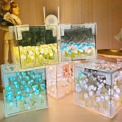 🌷 3D-tulppaanikukkamerikuutioyövalo – ikuinen puutarha hohtavassa kristallikuutiossa