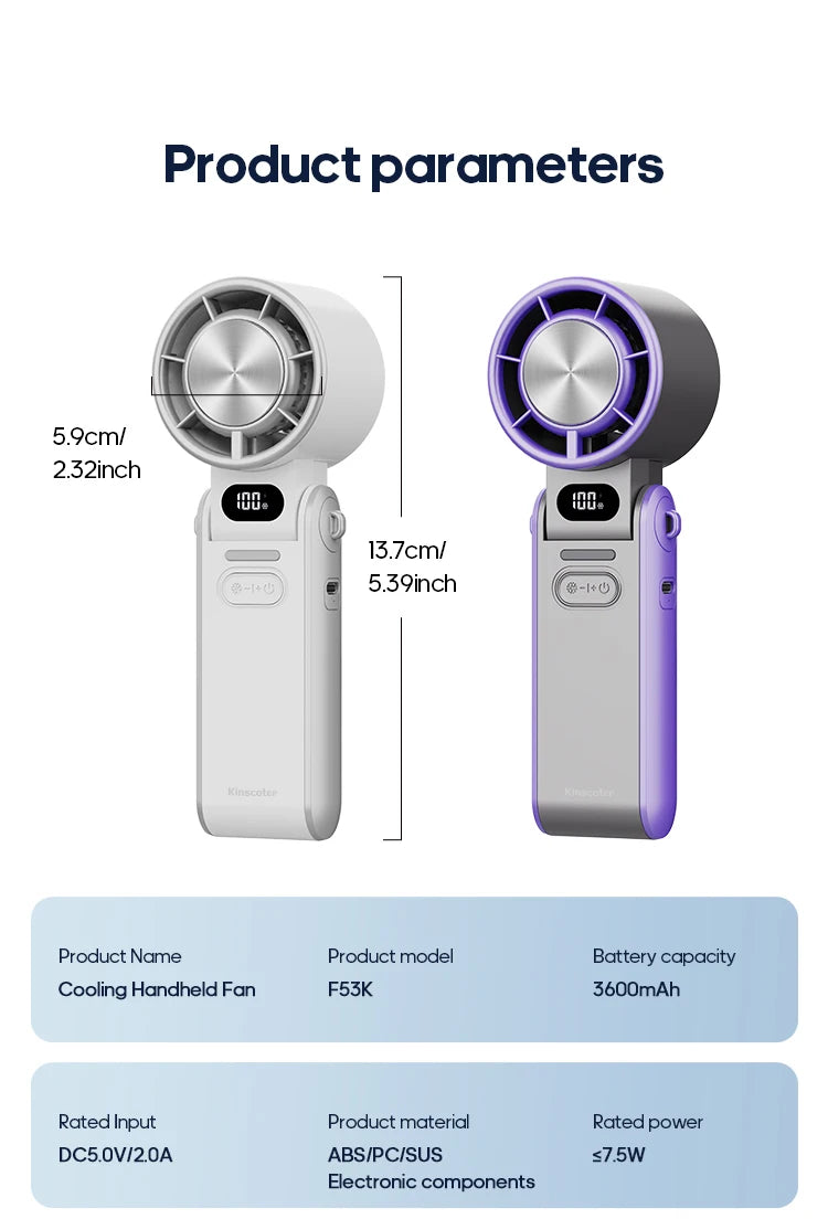 3600mAh Rechargeable Electric Handheld Fan 100 Speeds Adjustable Portable Outdoor Foldable Mini Air Cooling Turbo Fan w/ Lanyard