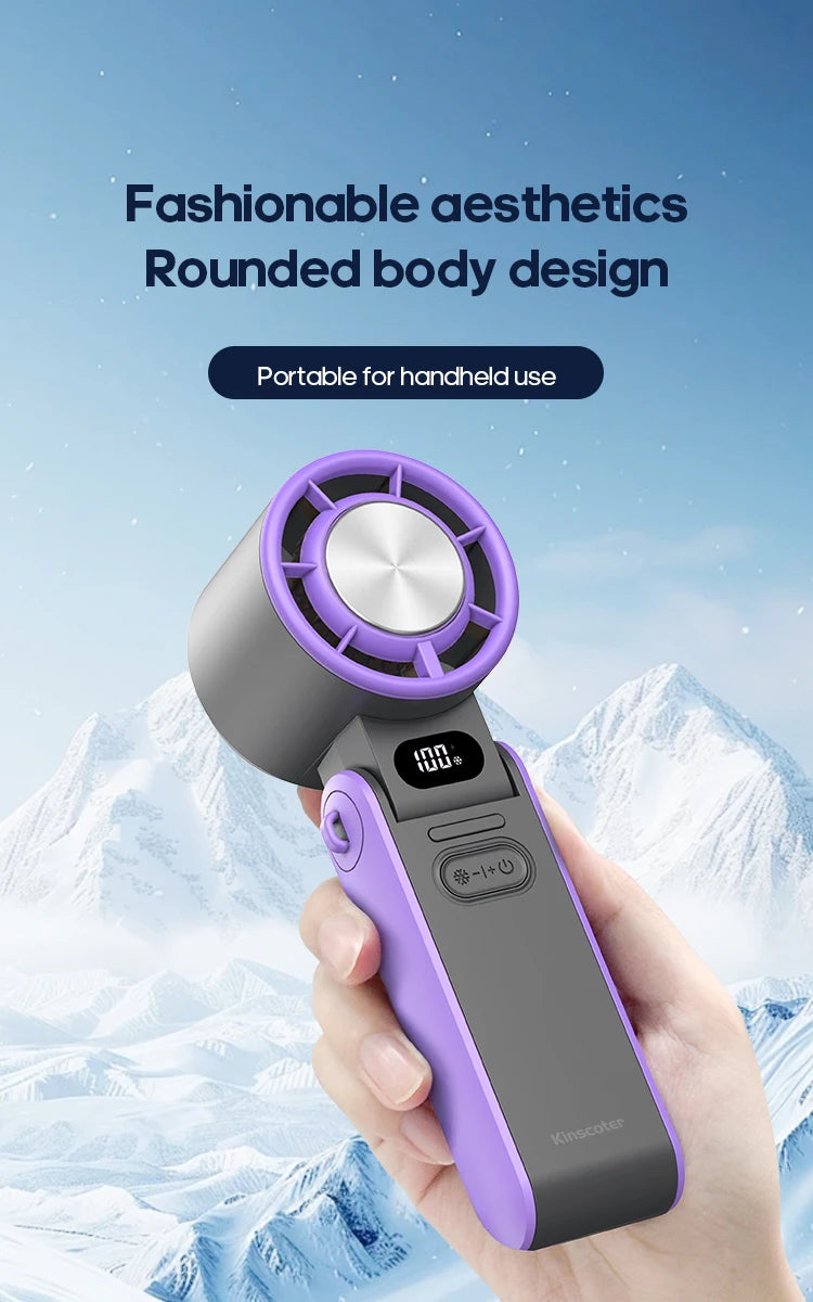 3600mAh Rechargeable Electric Handheld Fan 100 Speeds Adjustable Portable Outdoor Foldable Mini Air Cooling Turbo Fan w/ Lanyard