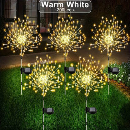 <tc><tc>Lunvail</tc></tc>™ Luce solare per fuochi d'artificio - Lampada natalizia con 200 LED per esterni in filo di rame per giardino, parete, patio ed eventi