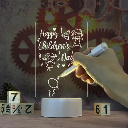 Akryl LED -opslagstavle Natlys - USB SLASABLE MEMO Lampe med pen til skrivebord, gaver og omgivende belysning