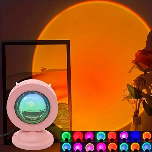 Projekční lampa při západu slunce - 16 barevných LED nočního světla s dálkovým ovládáním, RGB náladové světlo pro výzdobu místnosti, fotografie a dárky