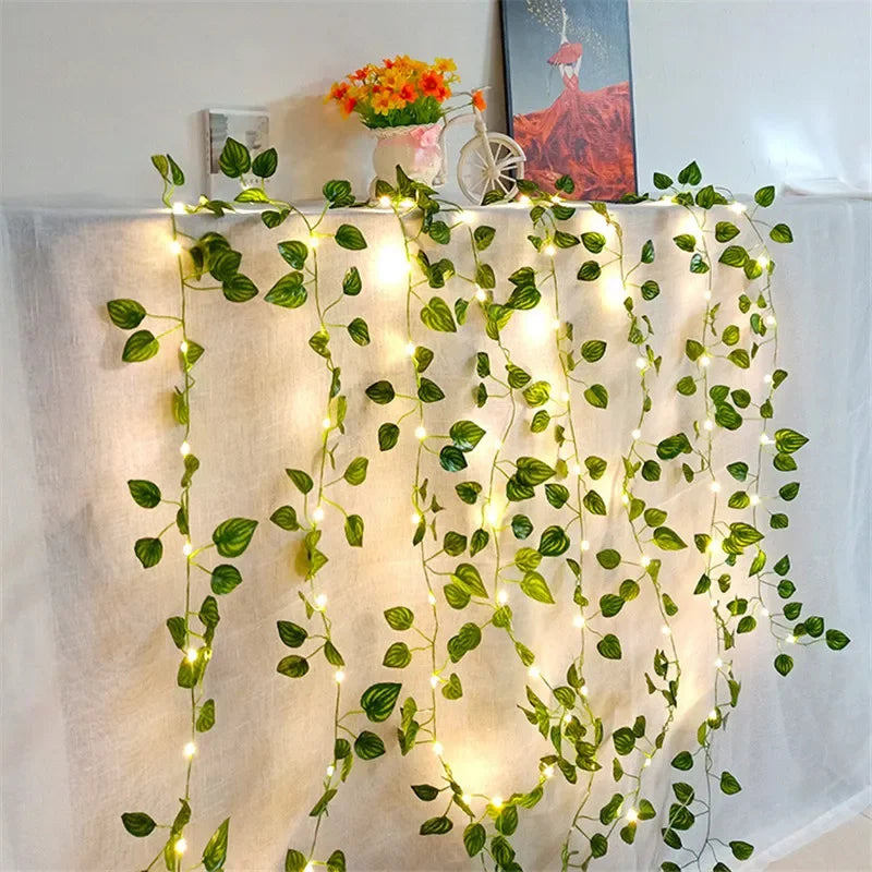 <tc>Lunvail</tc> ™ Green Leaf Fairy String světla - bateriový LED věnec pro zahradu, svatby a prázdninový výzdoba