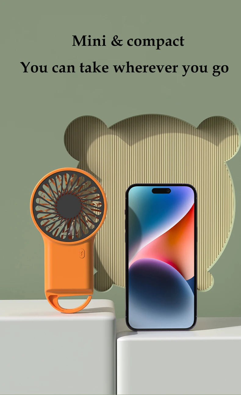 🌬️ Mini bærbar USB -køleventilator med kroge - genopladelig og kraftfuld