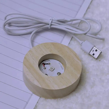 Solas Oíche Liathróid Léasair 3D Laser - Lampa faoi stiúir USB le bonn adhmaid