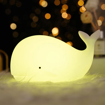 Silikonové noční světlo WhaleGlow ™-7barevná dobíjecí velryba pro děti, školka a postel