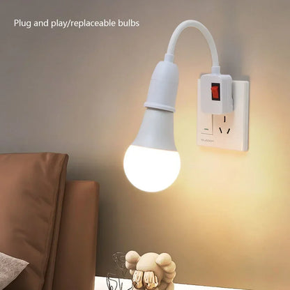E27 Plug-in LED Light Socket dengan Switch-360 ° Pemegang lampu berputar untuk Penggunaan Dinding & Outlet | Palam EU/AS