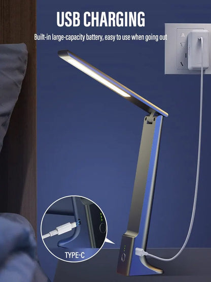لامپ میز LED تاشو-کنترل لمس قابل شارژ USB ، محافظت از چشم ، نور 3 رنگ کم نور برای مطالعه ، دفتر و تختخواب