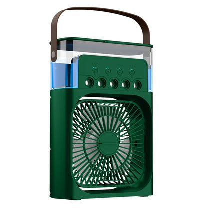 3-i-1 bærbar luftkølerventilator-LED natlys, luftfugter og USB-drevet mini AC