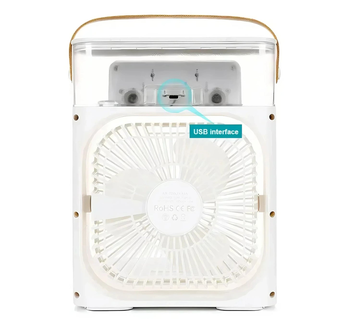 3-i-1 bærbar luftkølerventilator-LED natlys, luftfugter og USB-drevet mini AC